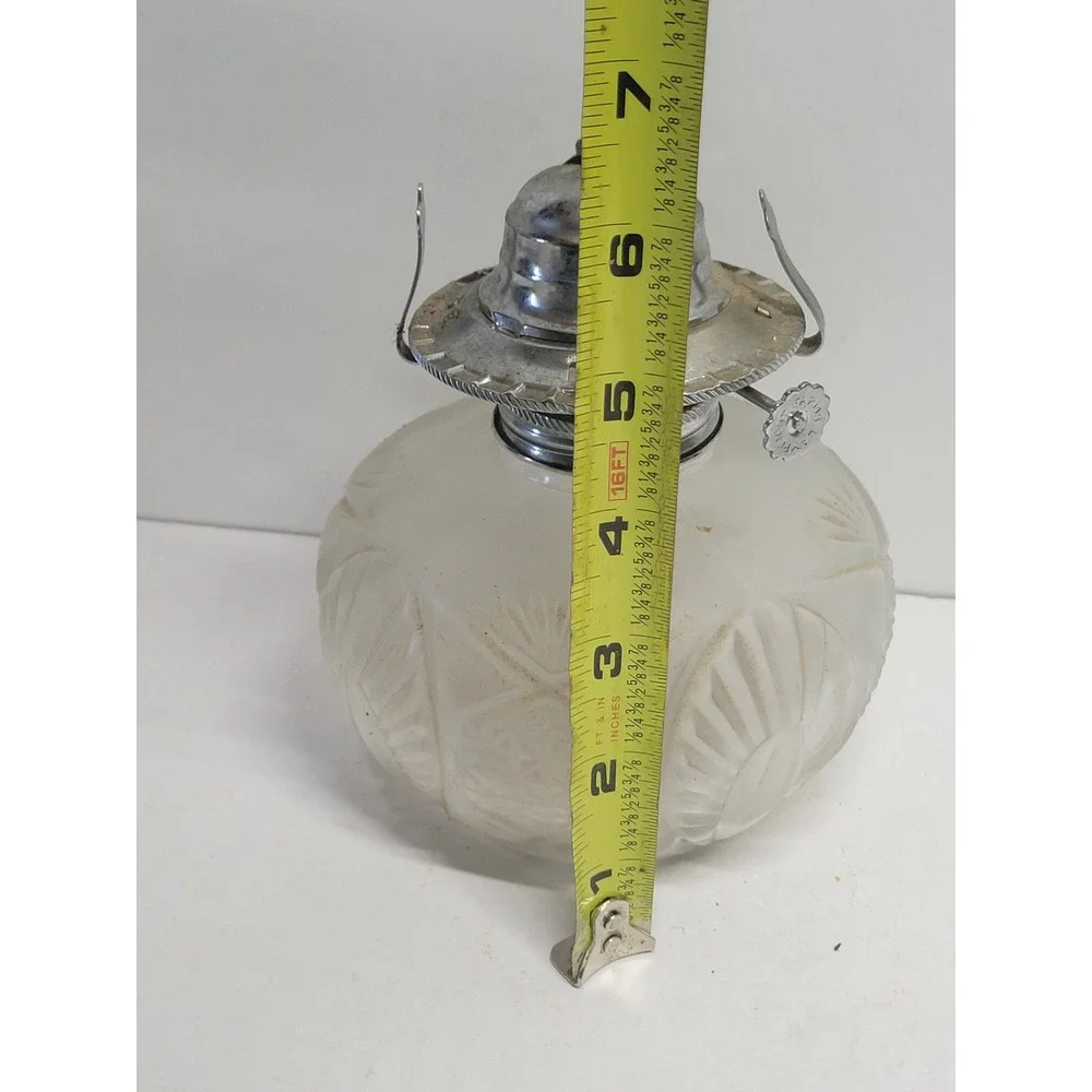 Vtg Frosted‎ Glass Oil Lamp Starburst Pattern Model No 288 Clear Chimney 12.5in